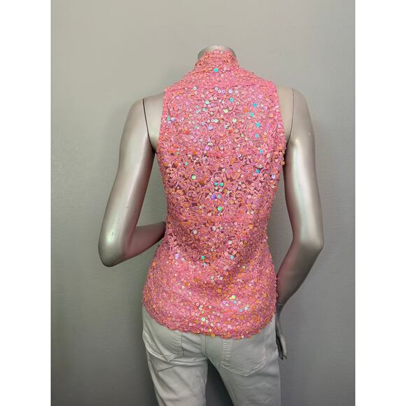 Vintage Cache Pink Sequin Beaded Tank Y2K Party Top Size Large #y2k #club #glam - Picture 2 of 6